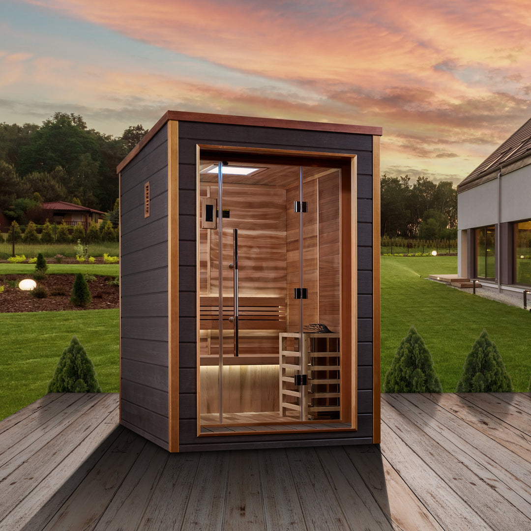 Narvik 2 Person Outdoor-Indoor Traditional Sauna – Canadian Red Cedar Interior (GDI-8202-01)