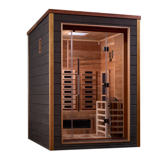 Nora 2 Person Outdoor-Indoor PureTech™ Hybrid Full Spectrum Sauna – Canadian Red Cedar Interior (GDI-8222-01)