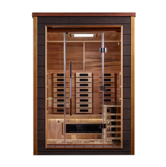 Nora 2 Person Outdoor-Indoor PureTech™ Hybrid Full Spectrum Sauna – Canadian Red Cedar Interior (GDI-8222-01)