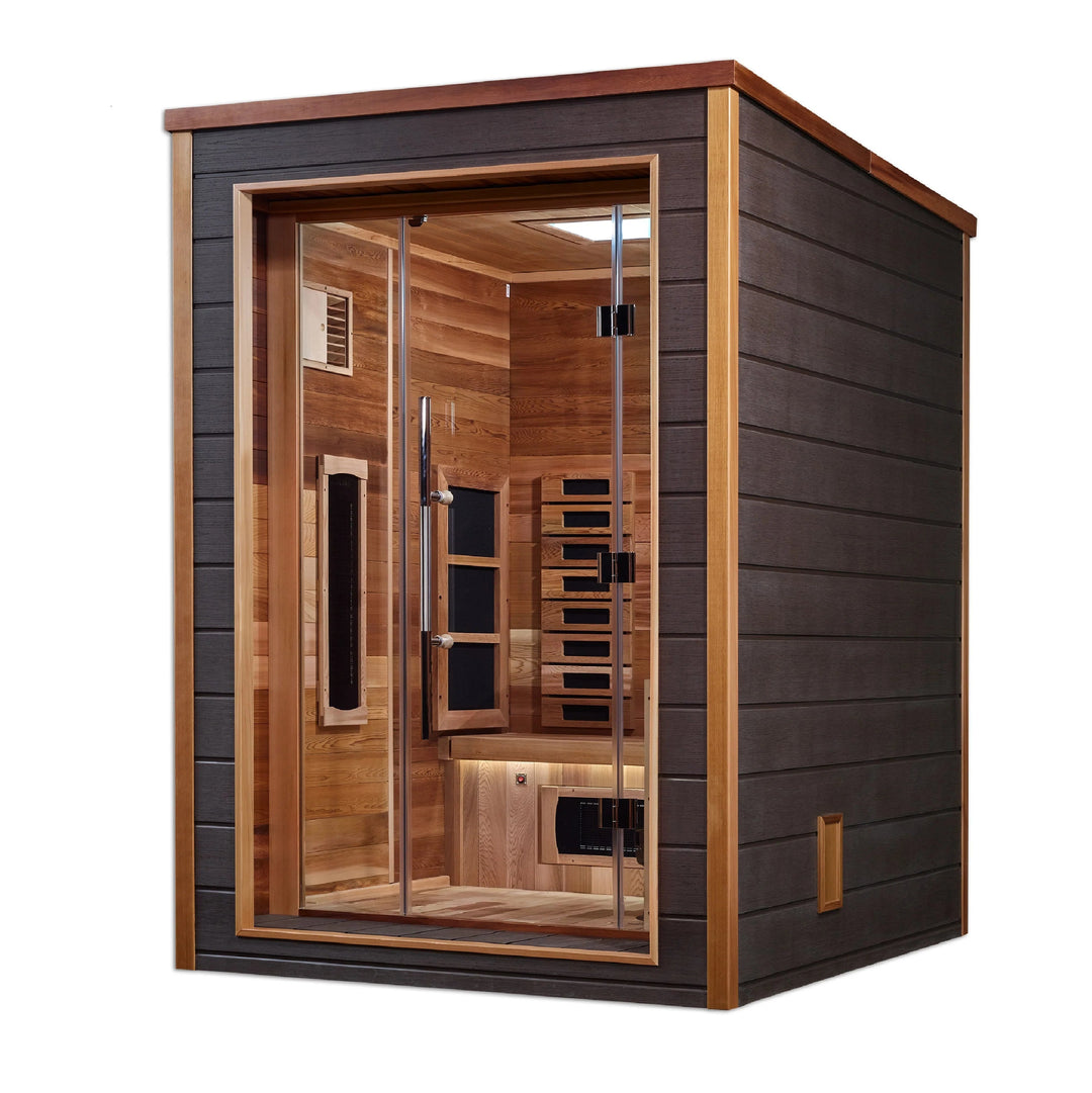 Nora 2 Person Outdoor-Indoor PureTech™ Hybrid Full Spectrum Sauna – Canadian Red Cedar Interior (GDI-8222-01)