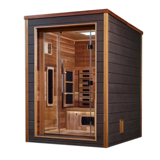Nora 2 Person Outdoor-Indoor PureTech™ Hybrid Full Spectrum Sauna – Canadian Red Cedar Interior (GDI-8222-01)