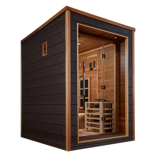 Nora 2 Person Outdoor-Indoor PureTech™ Hybrid Full Spectrum Sauna – Canadian Red Cedar Interior (GDI-8222-01)