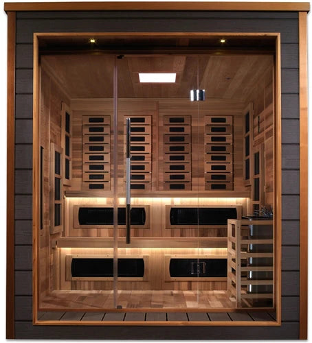 Karlstad 6 Person Outdoor-Indoor PureTech™ Hybrid Full Spectrum Sauna – Canadian Red Cedar Interior (GDI-8226-01)