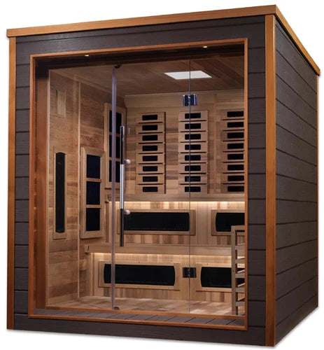 Karlstad 6 Person Outdoor-Indoor PureTech™ Hybrid Full Spectrum Sauna – Canadian Red Cedar Interior (GDI-8226-01)