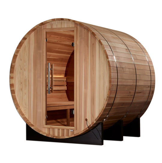 Zurich 4 Person Barrel with Bronze Privacy View – Traditional Sauna – Pacific Cedar (GDI-B024-01)