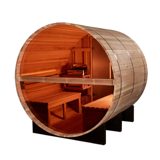 Zurich 4 Person Barrel with Bronze Privacy View – Traditional Sauna – Pacific Cedar (GDI-B024-01)