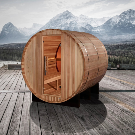 Zurich 4 Person Barrel with Bronze Privacy View – Traditional Sauna – Pacific Cedar (GDI-B024-01)