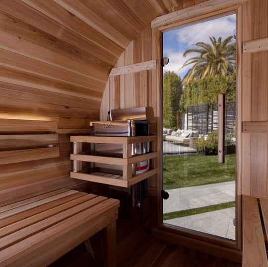 Zurich 4 Person Barrel with Bronze Privacy View – Traditional Sauna – Pacific Cedar (GDI-B024-01)