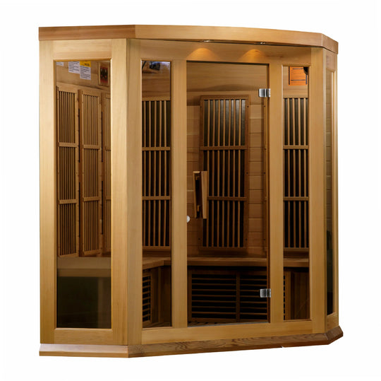 Maxxus Avignon 3 Person Corner Near Zero EMF FAR Infrared Sauna – Canadian Red Cedar (MX-K356-01-ZF CED)
