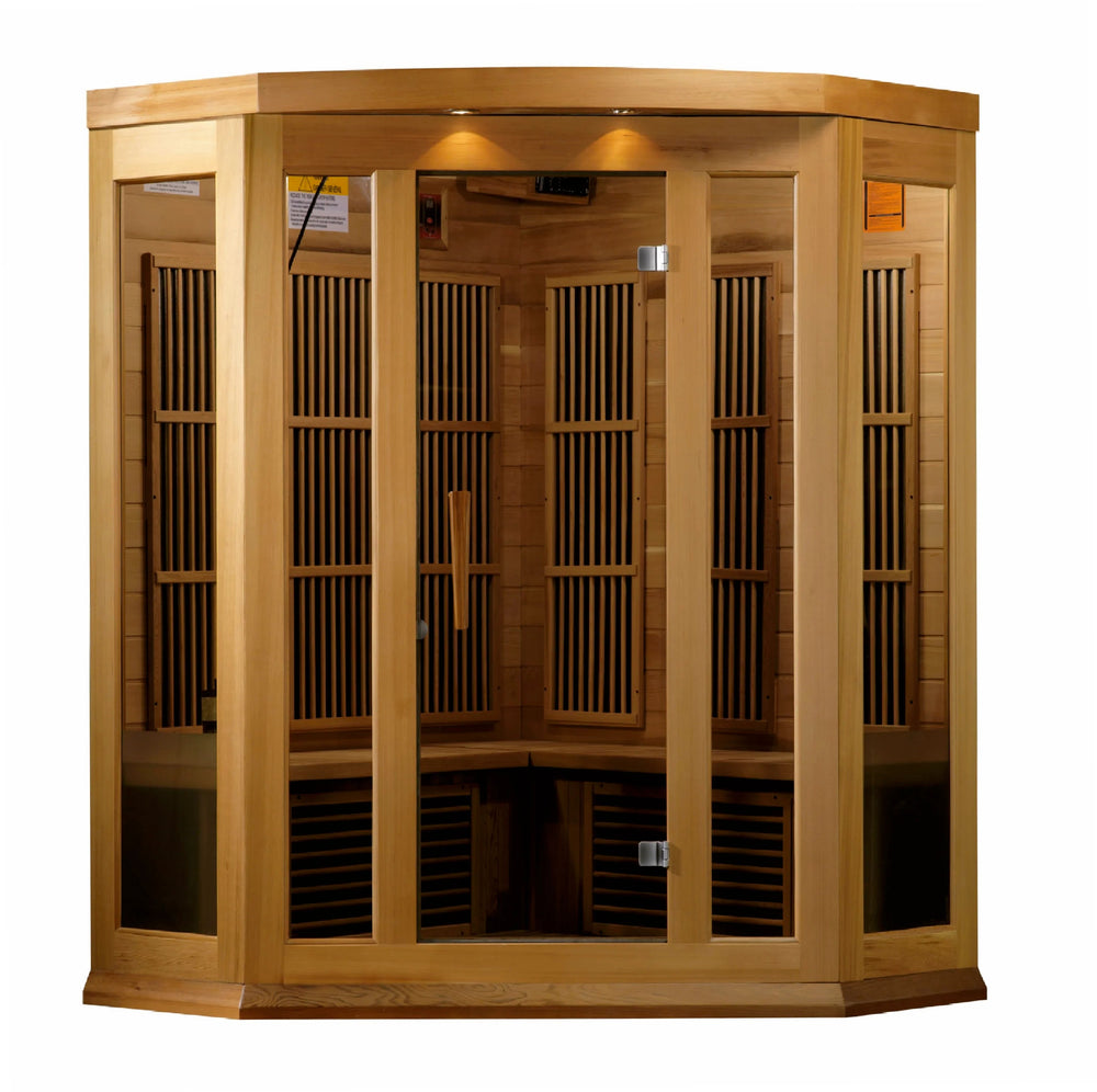 Maxxus Avignon 3 Person Corner Near Zero EMF FAR Infrared Sauna – Canadian Red Cedar (MX-K356-01-ZF CED)