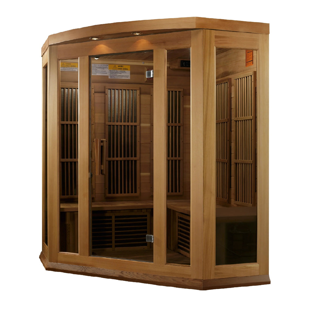 Maxxus Avignon 3 Person Corner Near Zero EMF FAR Infrared Sauna – Canadian Red Cedar (MX-K356-01-ZF CED)
