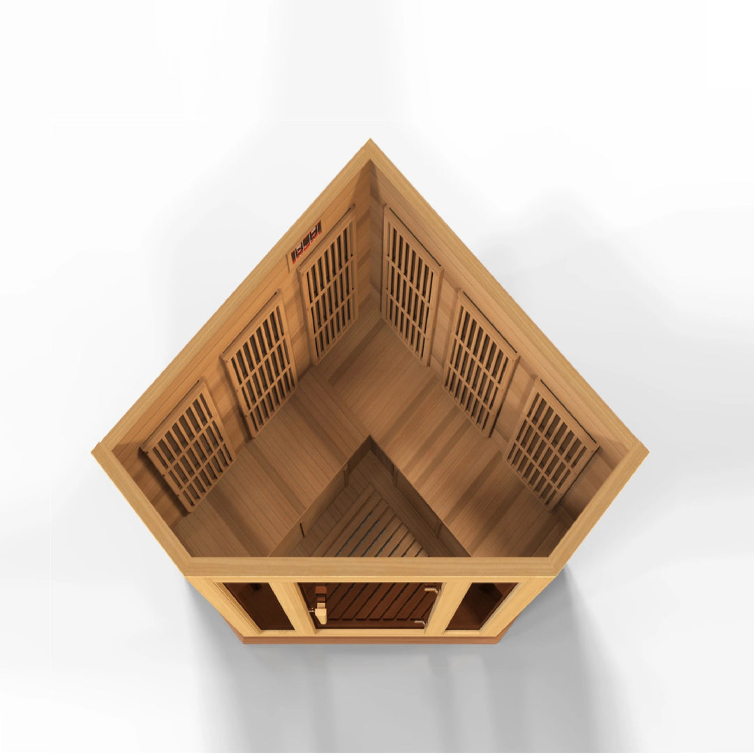 Maxxus Avignon 3 Person Corner Near Zero EMF FAR Infrared Sauna – Canadian Red Cedar (MX-K356-01-ZF CED)