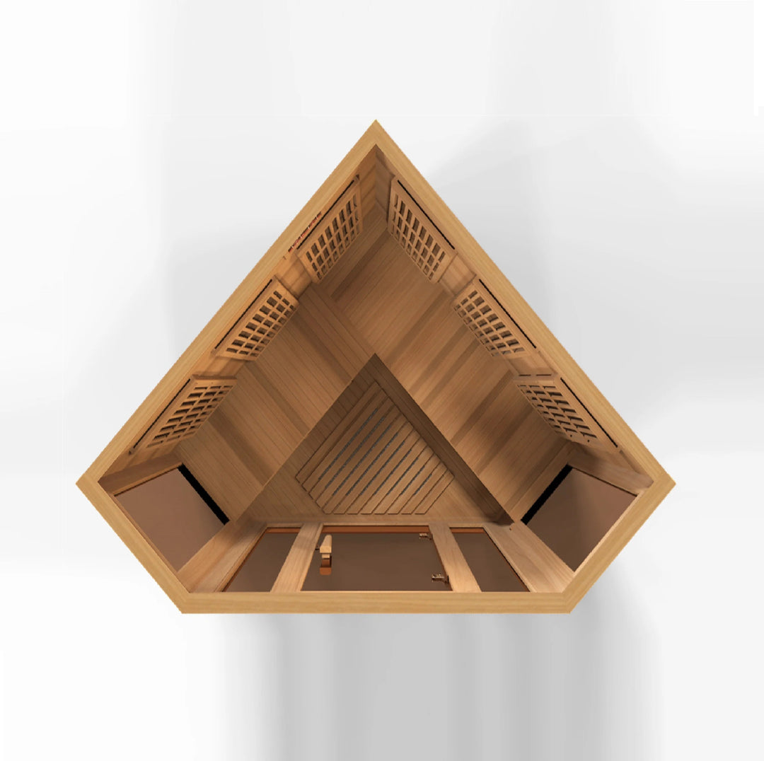 Maxxus Avignon 3 Person Corner Near Zero EMF FAR Infrared Sauna – Canadian Red Cedar (MX-K356-01-ZF CED)