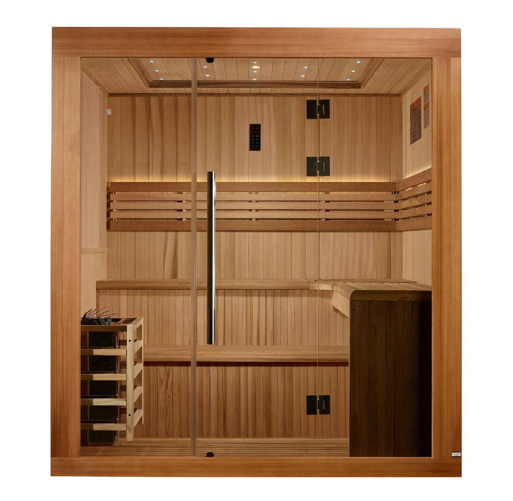 Osla 2025 6 Person Traditional Sauna – Canadian Red Cedar Interior and Pacific Premium Clear Cedar Exterior (GDI-7689-02)