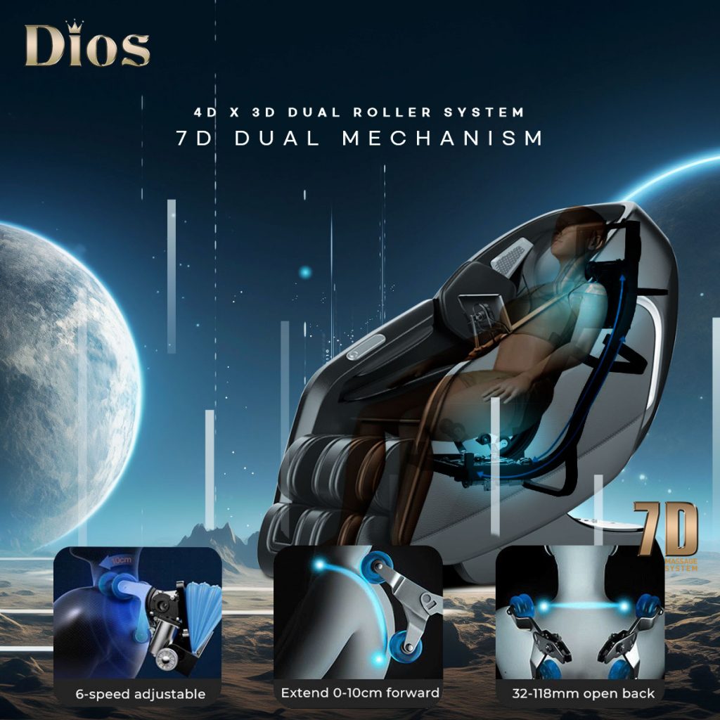 Dios Massage Chair 7D Dual Core Air Roller SL-track with 3D Calf Kneading & Voice Command Dios-7300