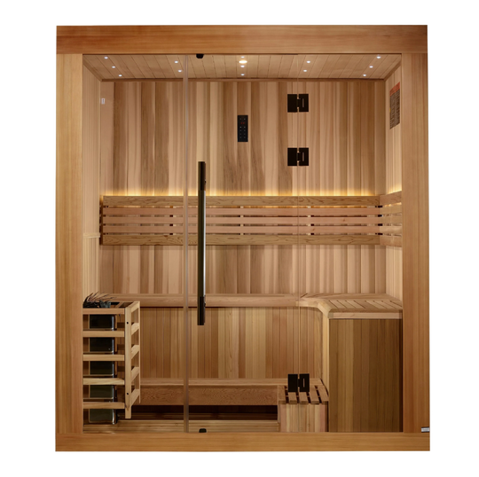 Copenhagen 2025 3 Person Traditional Sauna – Canadian Red Cedar Interior and Pacific Premium Clear Cedar Exterior (GDI-7389-02)
