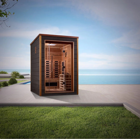 Nora 2 Person Outdoor-Indoor PureTech™ Hybrid Full Spectrum Sauna – Canadian Red Cedar Interior (GDI-8222-01)